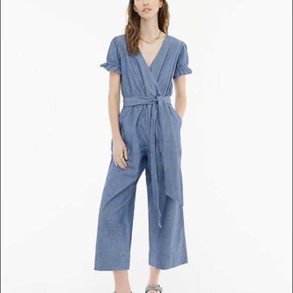 J Crew chambray ruffle sleeve jumpsuit - Picture 1 of 2